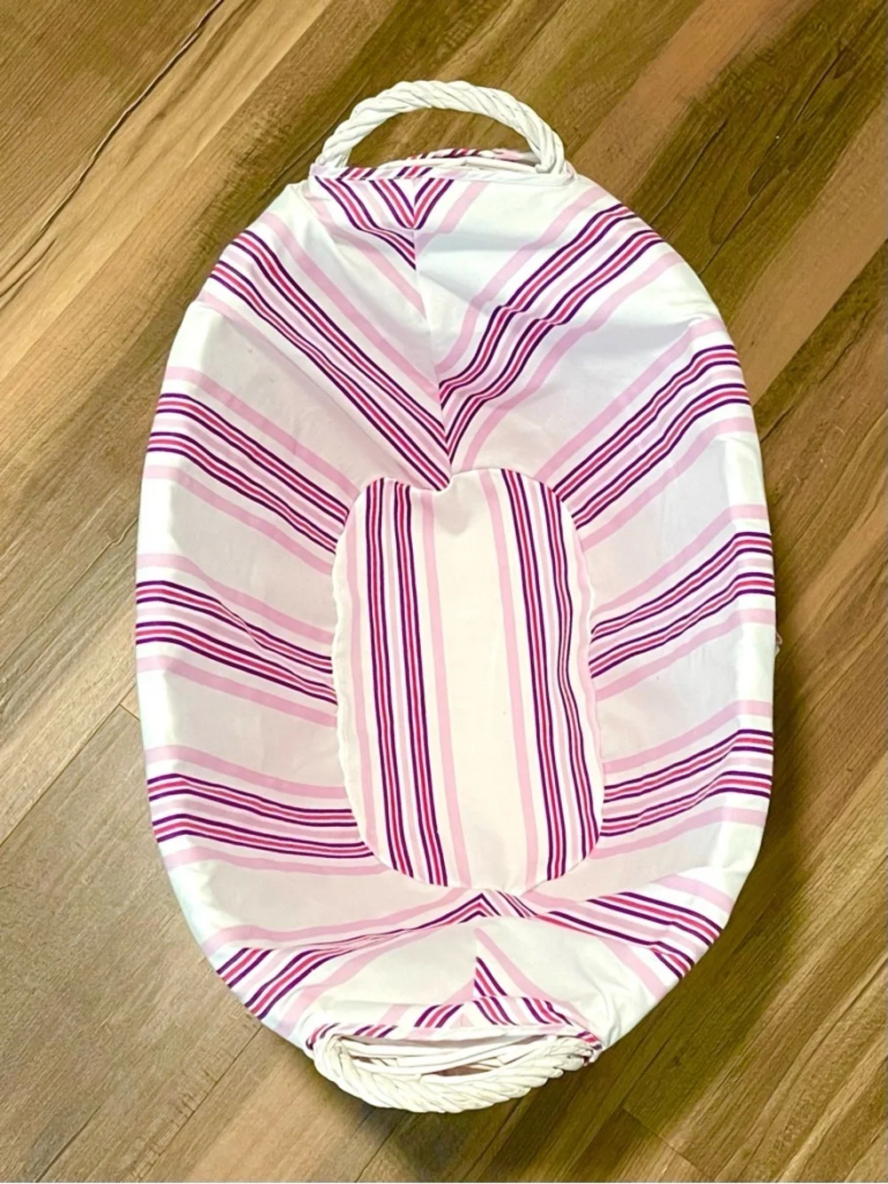 LARGE! Striped Fabric-Lined Wicker Basket!